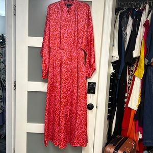 Long pink & red dress perfect for a date or in the office
